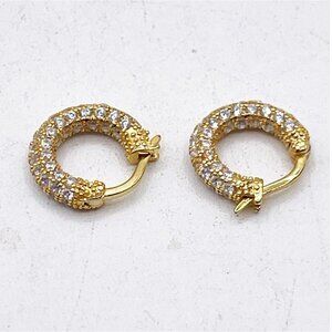 AV 925 Gold Vermeil Sterling Crystal Pavé Huggie Hoop Earrings Small Sparkle